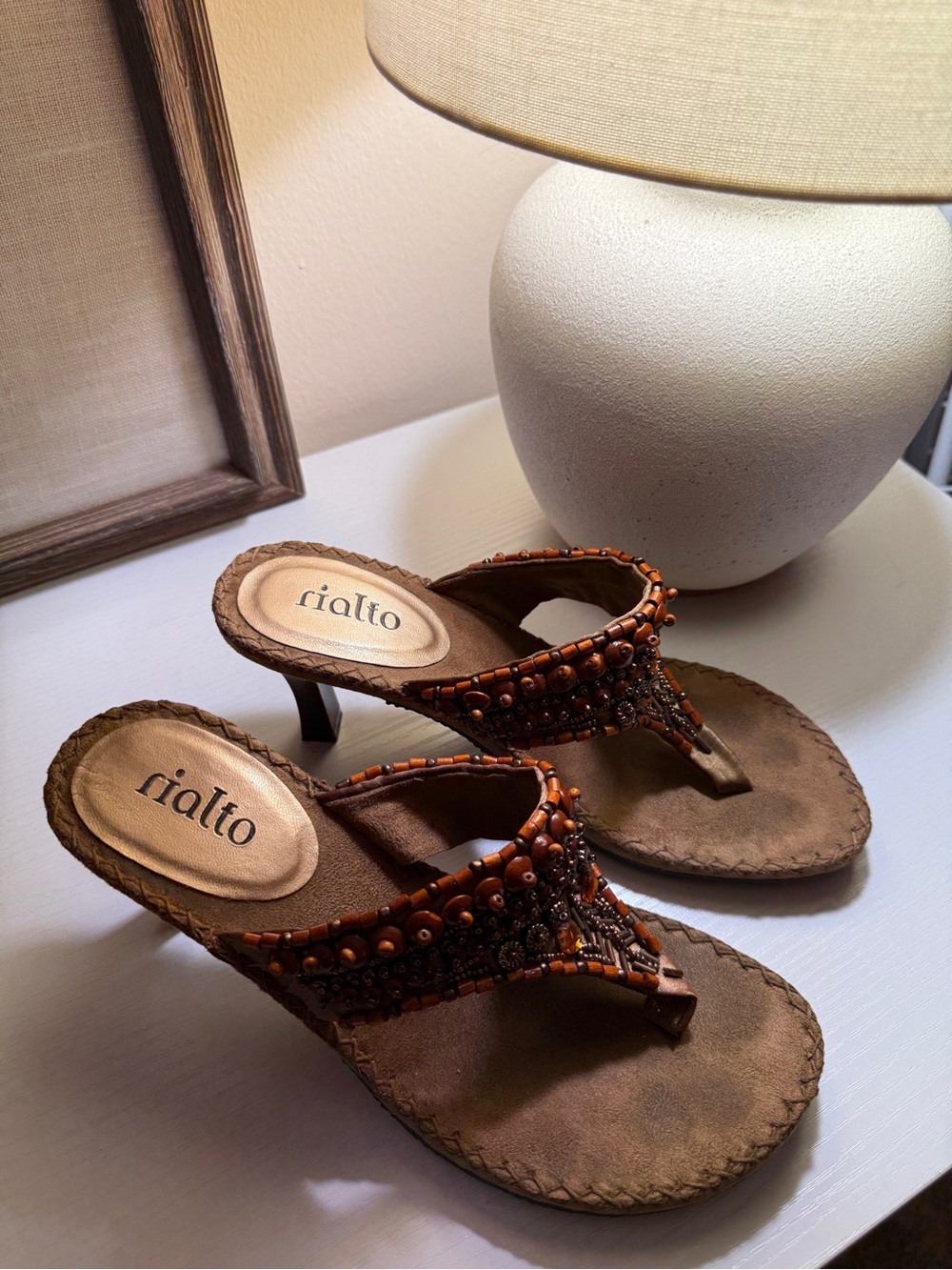 Rialto Brown Beaded Mule Sandals